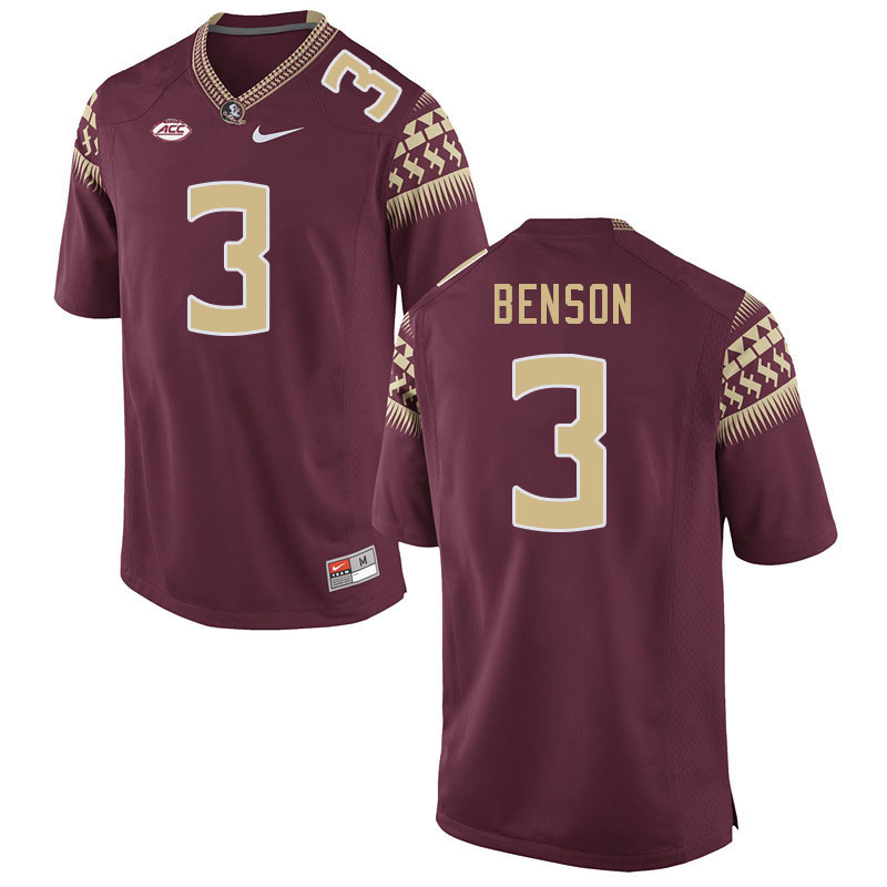 Men #3 Trey Benson Florida State Seminoles College Football Jerseys Stitched-Garnet - Click Image to Close